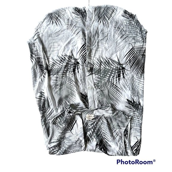 Cloth & Stone Palm Print Dress Medium Hi Low Fringed Raw Hem Front Back … - Picture 9 of 12